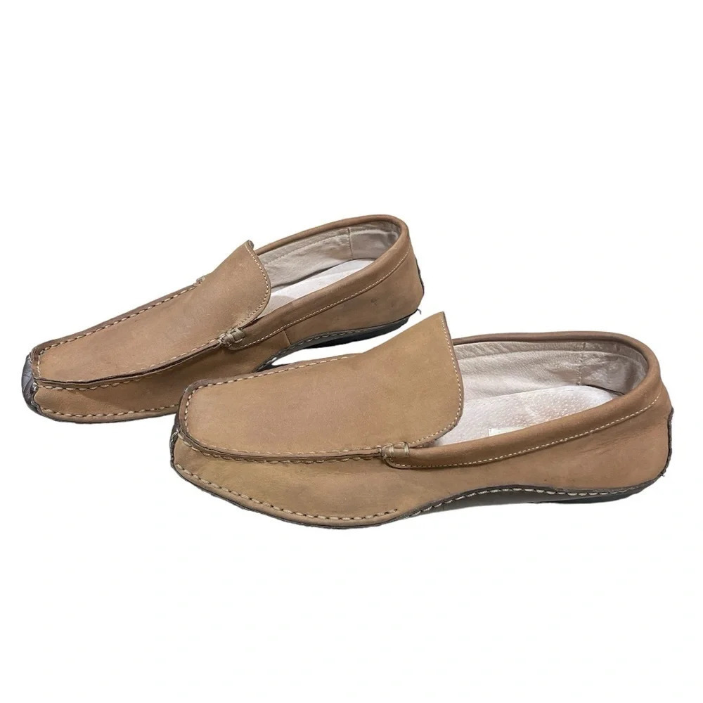 Varese Men’s Shoes Size 13 Slip On Loafers Faux Leather Square Toe Light Brown